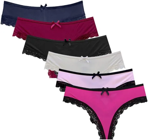 Vista 5 de Justgoo Tangas de encaje para mujer, ropa interior de tiro bajo con espalda en T