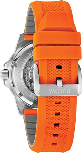 Vista 3 de Bulova Marine Star 'Series A' Reloj automático para hombre, con correa de silicona naranja, estilo 98A 226, anaranjado (Orange Strap), Reloj