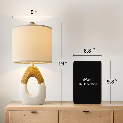 Vista 8 de OYEARS Juego de 2 lámparas de mesa bohemias pequeñas de 19 pulgadas para dormitorio, lámparas de ratán de granja para sala de estar, decoración