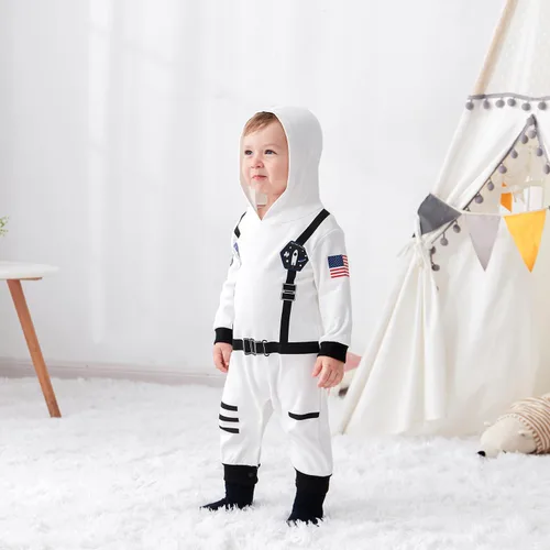 Vista 4 de FANCYINN Disfraz de astronauta de Halloween para bebé, traje espacial para bebé, novedad para cosplay, mameluco de 3 a 24 meses