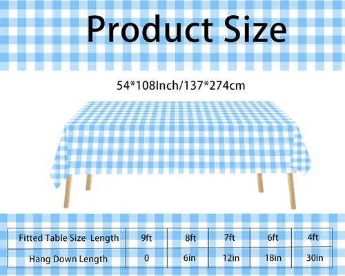 Vista 2 de Paquete de 3 manteles rectangulares desechables de 54 x 108 pulgadas, manteles de plástico a cuadros azules y blancos, para fiestas de cumpleaños