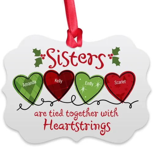 Vista 11 de Gossby Adorno de Navidad personalizado para hermanas y corazones – Regalo de Navidad personalizado para hermanas del alma para mujeres con diseño, 2
