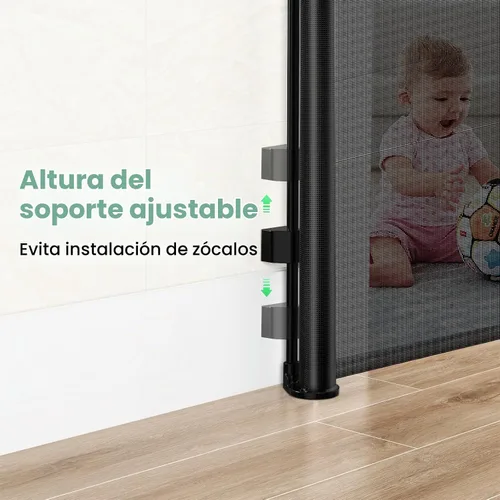 Vista 3 de HAMOPY - Puertas retráctiles para bebé, 33 pulgadas de alto, puerta de bebé extra ancha de hasta 71 pulgadas, puerta de malla autoblocante duradera