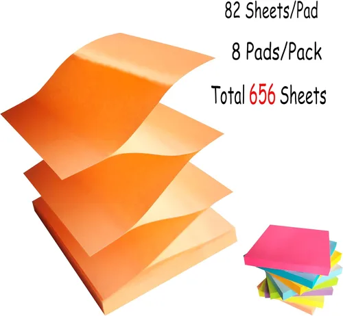 Vista 3 de Notas adhesivas emergentes de 3 x 3 pulgadas, 8 blocs de notas autoadhesivas de colores brillantes, fáciles de publicar, blocs de notas súper