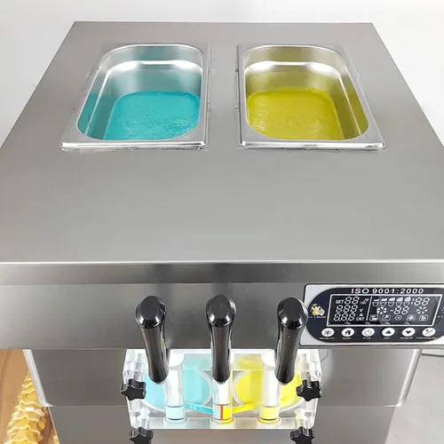 Vista 5 de Kolice ETL Commercial 3 sabores, máquina de helado suave de yogurt de gelato-2+1 sabores mixtos, tanques superiores refrigerados, encimera, conteo