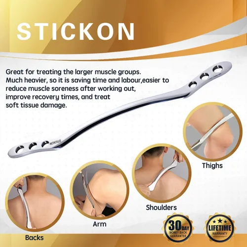 Vista 4 de STICKON Herramienta de masaje de raspado Gua Sha de acero inoxidable, herramientas IASTM, gran herramienta de movilización de tejidos blandos