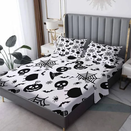 Vista 11 de Sábanas de cara de fantasma, tamaño individual, sábanas de microfibra suave y bolsillo profundo, sábanas y fundas de almohada estampadas sin