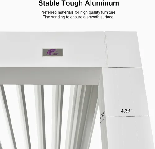 Vista 7 de PURPLE LEAF - Pérgola al aire libre con listones 10 x 12 pies de aluminio blanco con toldo rígido moderno y ajustable para patio, jardín