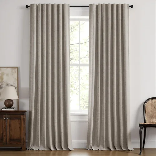 Vista 24 de MIULEE Cortinas de lino 100% opacas para dormitorio, marfil sólido, decoración de lujo, aislamiento térmico, cortinas oscurecedoras para sala