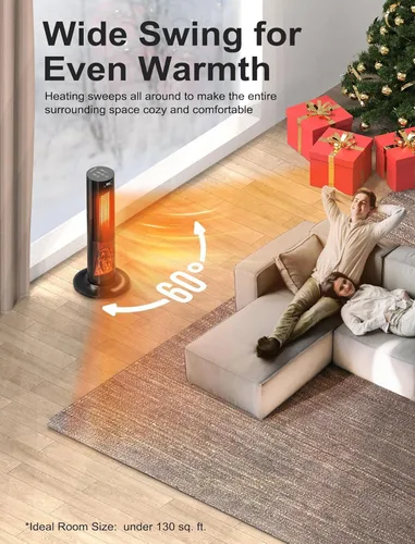 Vista 3 de TRUSTECH Calentador de espacio en torre de 26 pulgadas, calentador eléctrico de 1500 W para habitaciones grandes, termostato y 3 modos, oscilación