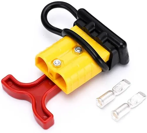 Vista 2 de Conector de alimentación de batería de 2 vías con carcasa roja de 600 V 50 Amp con mango de barra en T y cubierta a prueba de polvo