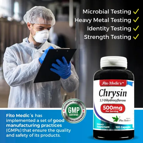 Vista 6 de FITO MEDIC'S Suplemento de Crisina de laboratorio con flor de la pasión, 120 cápsulas
