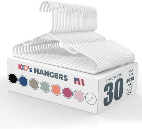 Vista 24 de Perchas de plástico para niños de 12 pulgadas, paquete de 10 unidades, fabricadas en los Estados Unidos, capacidad de 5 libras, perchas para ropa
