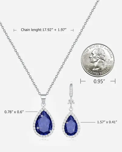 Vista 3 de Sumonyo Juego de joyas para mujer, collar con colgante de lágrima chapado en plataoro, aretes colgantes, juegos de piedras natales, diamantes