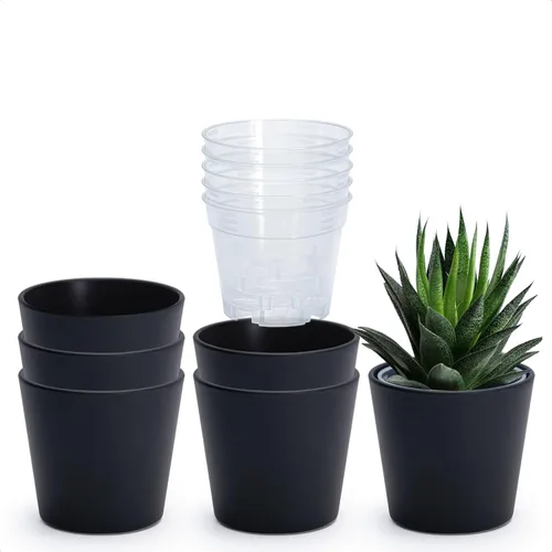 Vista 53 de Phoenix Vine Macetero de plástico verde oliva de 4.5 pulgadas con maceta transparente, cubierta decorativa ligera con maceta interior transparente