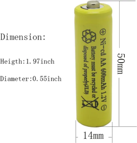Vista 3 de AA tamaño NiCd AA 600mAh 1.2V baterías recargables para lámpara solar luz solar (12 PCS)