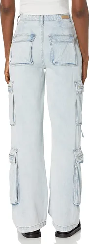 Vista 2 de BLANKNYC Ropa de lujo para mujer, de gran tamaño, con bolsillo tipo cargo, jaula, Tencel, pantalones cargo de mezclilla, cómodos y elegantes