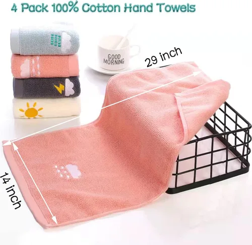 Vista 5 de RUIBOLU Juego de 4 toallas de mano para baño, toalla de baño 100% algodón, suave y altamente absorbente, cocina para adultos y niños, 14 x 29
