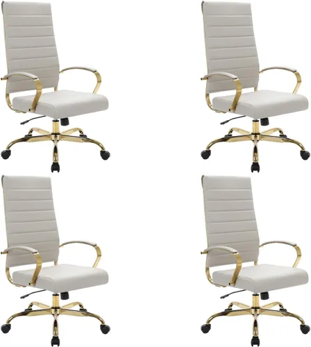 Vista 36 de LeisureMod Silla de oficina moderna de cuero con respaldo alto, silla de escritorio ejecutiva giratoria y ajustable con marco dorado, diseño Blanco