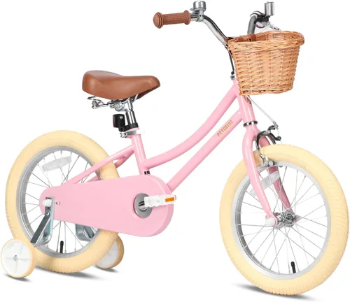 Vista 32 de Petimini Vintage Kids Bike for Girls, 12–20 Inch Classic Bicycle with Wicker Basket & Bell, High Tensile Steel Frame, Training Wheels (12–18”), 85%