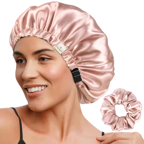 Vista 18 de YANIBEST Gorro de Satén Ajustable de Doble Capa Gorro de Cabello para Dormir, Gorros para Mujeres, Gorros para Cabello Natural Rizado, Gris Ceniza