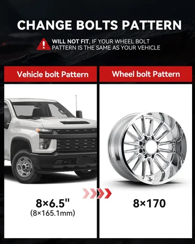 Vista 3 de YIZBAP Adaptadores de rueda de 8x6.5 a 8x170 para ruedas F250 F350 en vehículos Silverado, adaptador de rueda de 1.5 pulgadas 0.315x6.500 in a