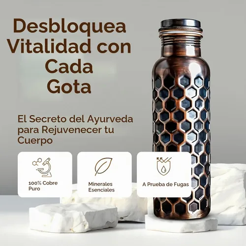 Vista 5 de ALV Botella de agua de cobre para beber, 34 onzas, grande, martillada, 100% de cobre puro, botella de agua ayurvédica a prueba de fugas para yoga