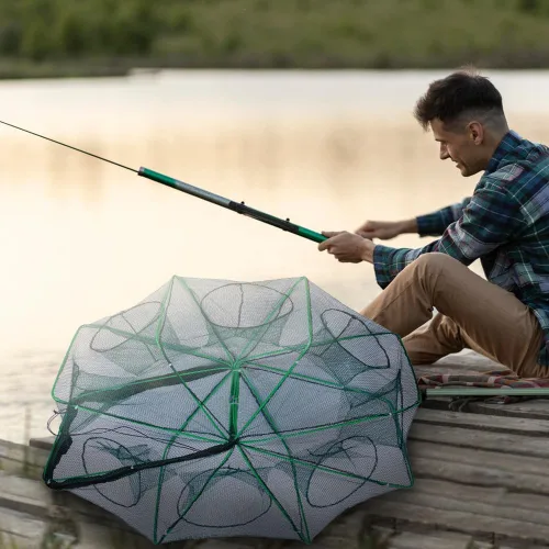 Vista 4 de La trampa de pesca plegable mágica, kit de pesca fortalecida autoplegable, trampa de cebo de pesca, red de pesca portátil para cangrejo, cangrejos