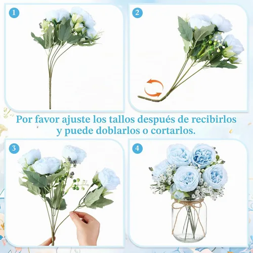 Vista 2 de Zeyune 6 juegos de tarros de albañil con flores, centro de mesa, decoración Azul