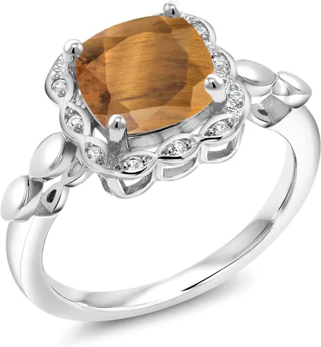 Vista 10 de Gem Stone King Anillo de compromiso de plata de ley 925 de 0.315 in con piedra natal y zafiro blanco creado Anillo de compromiso de boda
