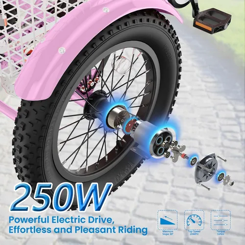 Vista 5 de MOONCOOL Triciclo eléctrico de 16 pulgadas, triciclo eléctrico de la Flor Rosa