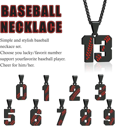 Vista 3 de Inspiration - Collares de béisbol, collar con número de camiseta de béisbol y colgante de cruz de acero inoxidable, regalo de béisbol personalizado