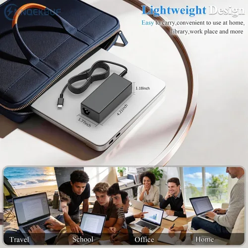 Vista 5 de Cargador para laptop 65 W, adaptador de corriente USB C compatible con Dell Chromebook 3100 3110 5190 5300 3300 3380 3400 3500 Latitude 5400 5420