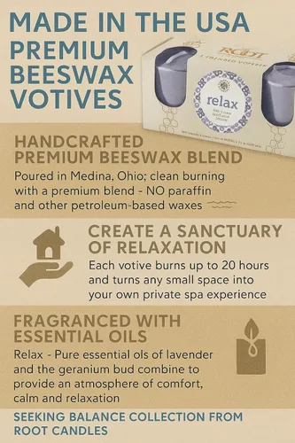 Vista 2 de Root Candles Velas votivas perfumadas Seeking Balance® Velas de aromaterapia de spa de 20 horas, 3 unidades, Relax: Geranium Lavender
