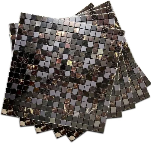 Vista 15 de XUANINY Azulejos Adhesivos de Pared para Cocina, Baño, Chimenea, Mosaico de Aluminio Metálico Autoadhesivo (12"x12") (5, Estampado Amarillo y Verde)
