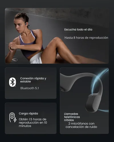 Vista 8 de SHOKZ OpenRun Mini-Bone Conduction Headphones,Open-Ear Bluetooth Wireless Sport Headphones for Running & Workout,Sweat Resistant, Long 8H Negro