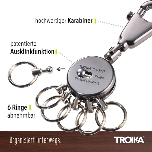 Vista 2 de TROIKA PATENTE – KYR60/GM – Llavero – Organizador de llaves, organización de llaves – Mosquetón – 6 anillos desmontables – no más caos en tu manojo