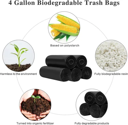 Vista 2 de Toplive Bolsa de basura para el hogar, baño, dormitorio, cocina, oficina (negro, 4 galones, 1.2 mil)