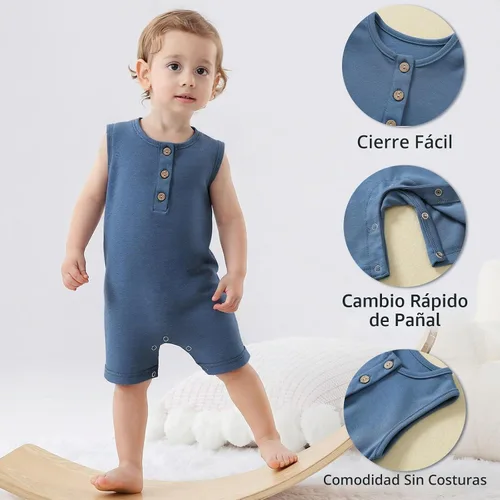 Vista 2 de Baby Boys Sleeveless Romper,Newborn Tank Top Summer Clothes Short Jumpsuit Gris azulado