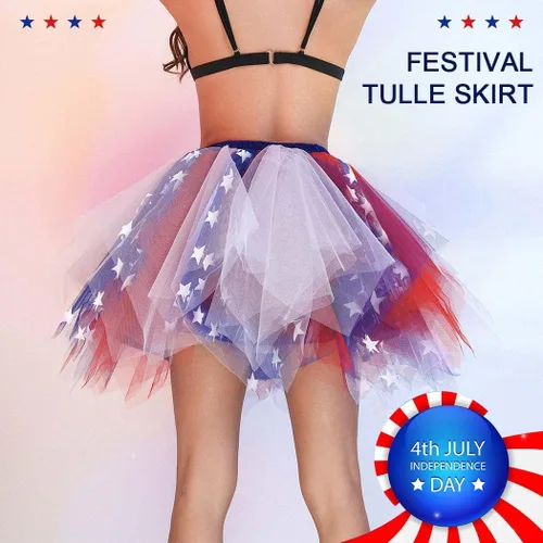 Vista 6 de Nicute Falda tutú para mujer, 4 de julio, color rojo, blanco y azul, con estrellas, divertida, patriótica, para fiesta del Día de la Independencia