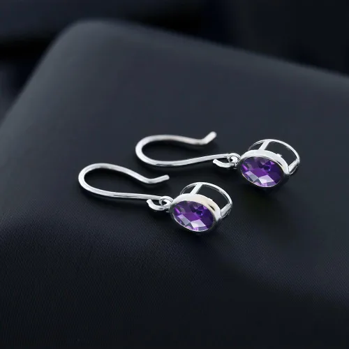 Vista 159 de Gem Stone King Aretes colgantes de plata de ley 925 de 0.276 x 0.197 in con piedra natal ovalada de alambre francés para mujer