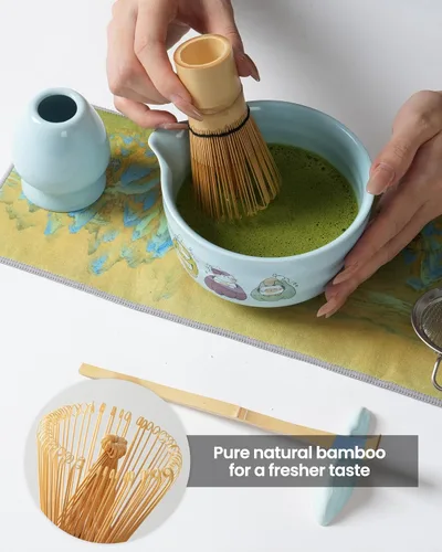 Vista 6 de Juego de batidor de matcha, 18 onzas, 7 piezas, kit de matcha japonés, incluye cuenco de matcha con boquilla, batidor de bambú, soporte de Chasen