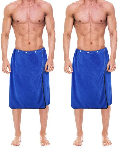 Vista 8 de kilofly 2 toallas de baño ajustables para hombre con cierre a presión, 26 x 54 pulgadas Azul y caqui