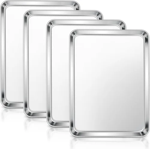 Vista 14 de E-far Mini bandeja para horno tostador, bandeja para hornear galletas de acero inoxidable de 9.4 x 7.3 pulgadas, bandeja pequeña de metal no tóxico
