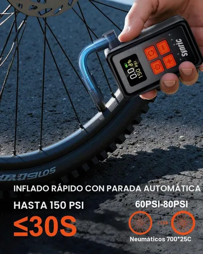 Vista 3 de Mini bomba de neumáticos para bicicleta, bomba de bicicleta de inflado rápido de 150 PSI con manómetro, parada automática, bomba de aire eléctrica