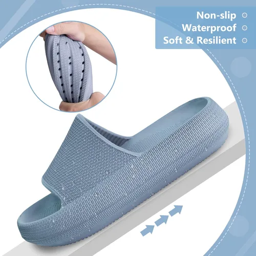 Vista 3 de FJPTREN Zapatos de nube para niños y niñas, sandalias acolchadas antideslizantes, zapatos de ducha ligeros, plataforma para niños, suela gruesa