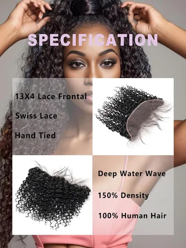 Vista 3 de Extensiones de cabello humano ondulado profundo (14 pulgadas, 1 encaje frontal negro natural)