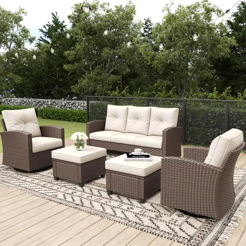 Vista 7 de LayinSun Sofá de patio de 3 asientos, sofá de mimbre PE para todo tipo de clima, con cojines impermeables y pie antideslizante, sofá de ratán