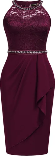 Vista 5 de Miusol Vestido de cóctel sin mangas con cuello halter y encaje floral retro para mujer