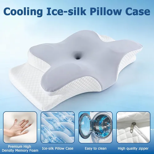 Vista 5 de Almohada cervical de espuma viscoelástica – Almohada ortopédica ajustable de contorno para soporte de cuello y hombros, inodora, apta para dormir